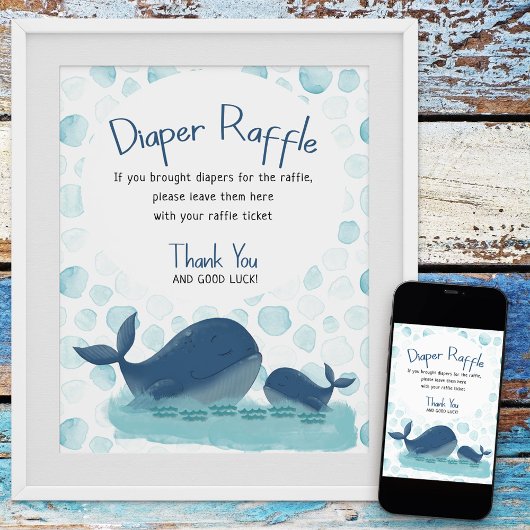 Happy Whale Diaper Raffle Baby shower Poster