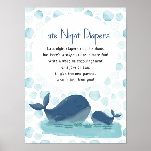 Happy Whale Late Night Diaper Baby shower Game Poster (Voorkant)