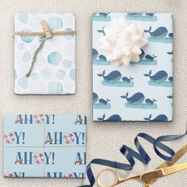 Happy Whale Ocean Bubble Nautical Ahoy Set van 3 Inpakpapier Vel