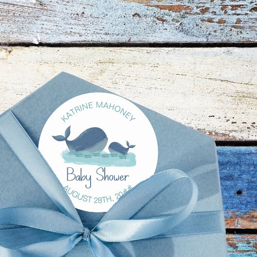 Happy Whale Personalized Boy Baby shower Ronde Sticker