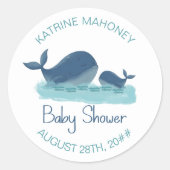 Happy Whale Personalized Boy Baby shower Ronde Sticker (Voorkant)