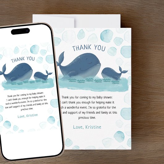 Happy Whale Waterverf Baby shower Bedankt Card Kaart