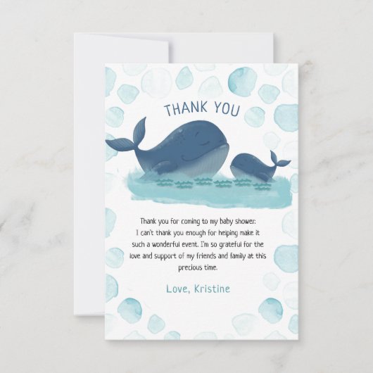 Happy Whale Waterverf Baby shower Bedankt Card Kaart (Voorkant)