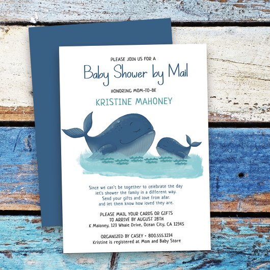Happy Whale Waterverf Boy Baby shower per Mail Kaart