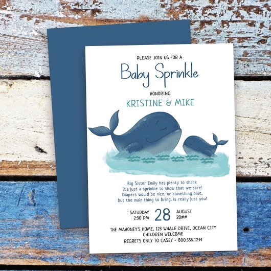 Happy Whale Waterverf Boy Baby Sprinkle Kaart