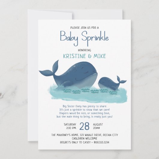 Happy Whale Waterverf Boy Baby Sprinkle Kaart (Voorkant)