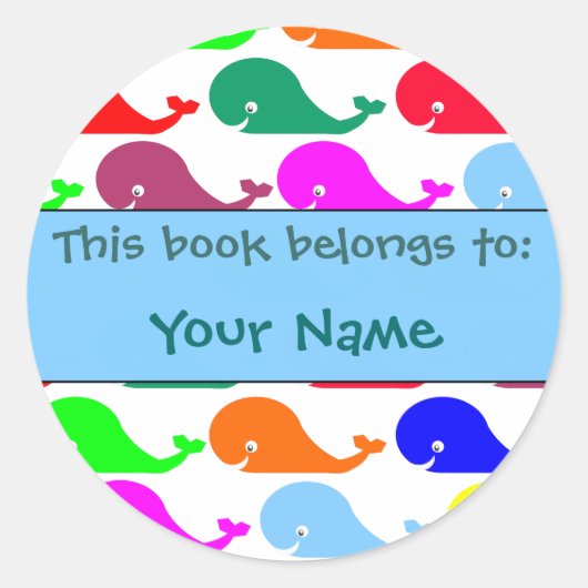 Happy Whales Boekenlabel Ronde Sticker (Voorkant)