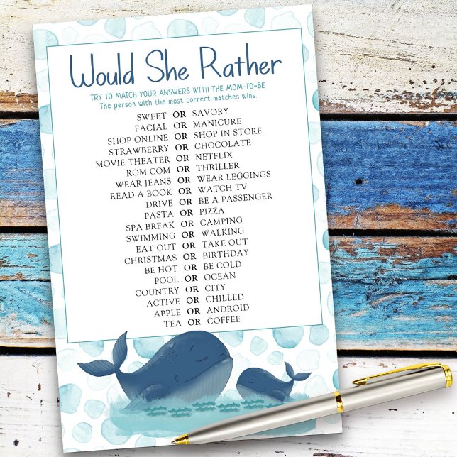 Happy Whales zou ze een beter Baby shower spelen (Baby Shower game card from my Happy Whale collection. Message if you need different items.)