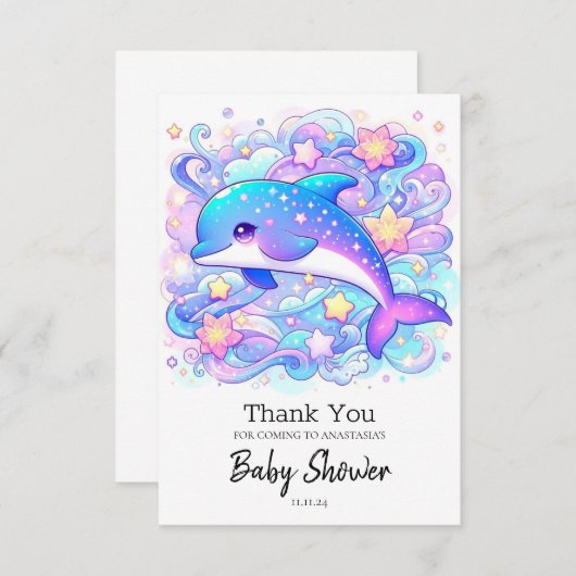 Happy Whimsical Dolphin Baby shower Bedankkaart (Voorkant / Achterkant)