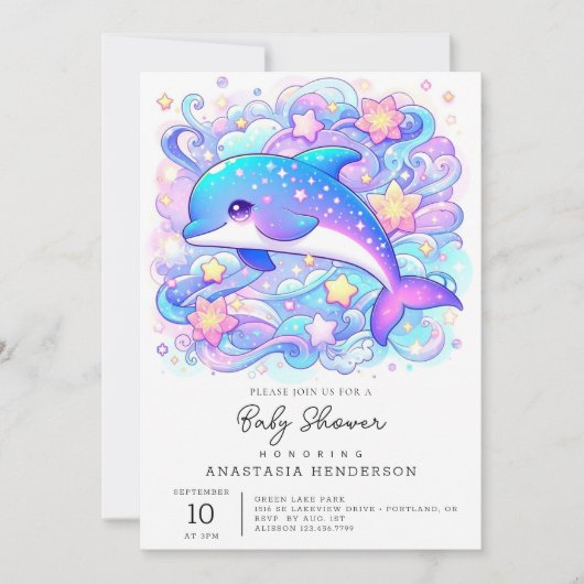 Happy Whimsical Dolphin Baby shower Kaart (Voorkant)
