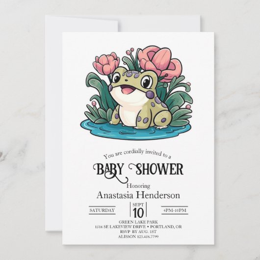 Happy Whimsical Frog Baby shower Kaart (Voorkant)