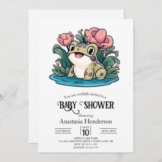 Happy Whimsical Frog Baby shower Kaart (Voorkant / Achterkant)