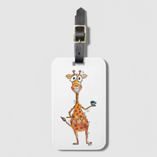 Happy Whimsical-Giraffe Drink koffie Bagagelabel (Voorkant (verticaal))