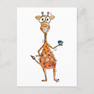 Happy Whimsical-Giraffe Drink koffie Briefkaart