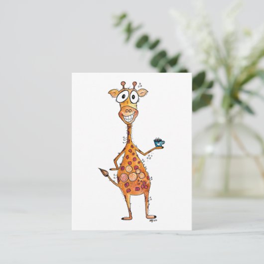 Happy Whimsical-Giraffe Drink koffie Briefkaart (Staand voorkant)