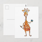 Happy Whimsical-Giraffe Drink koffie Briefkaart (Voorkant / Achterkant)