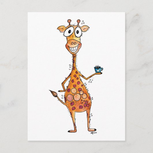 Happy Whimsical-Giraffe Drink koffie Briefkaart (Voorkant)