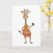 Happy Whimsical-Giraffe Drink koffie Kaart (Gele Bloem)