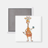 Happy Whimsical-Giraffe Drink koffie Magneet (Voorkant / Achterkant)