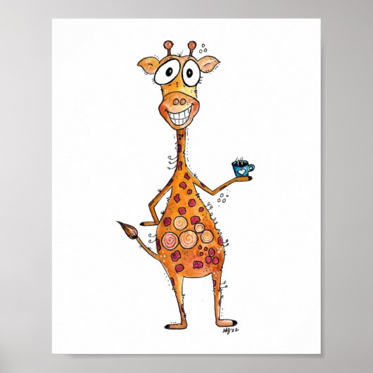 Happy Whimsical-Giraffe Drink koffie Poster (Voorkant)
