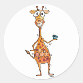 Happy Whimsical-Giraffe Drink koffie Ronde Sticker