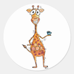 Happy Whimsical-Giraffe Drink koffie Ronde Sticker