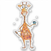 Happy Whimsical-Giraffe Drink koffie Sticker (Voorkant)