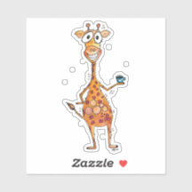 Happy Whimsical-Giraffe Drink koffie