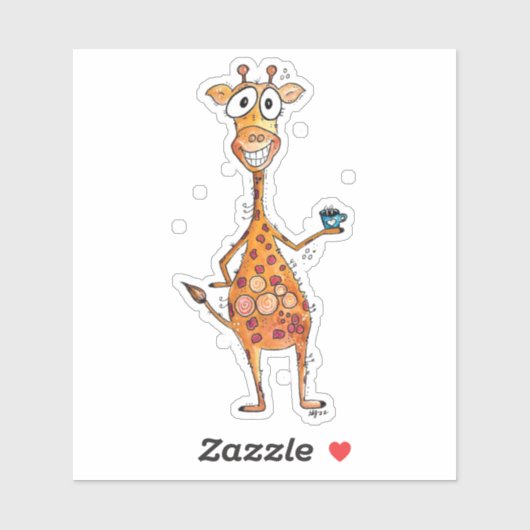 Happy Whimsical-Giraffe Drink koffie Sticker (Vel)