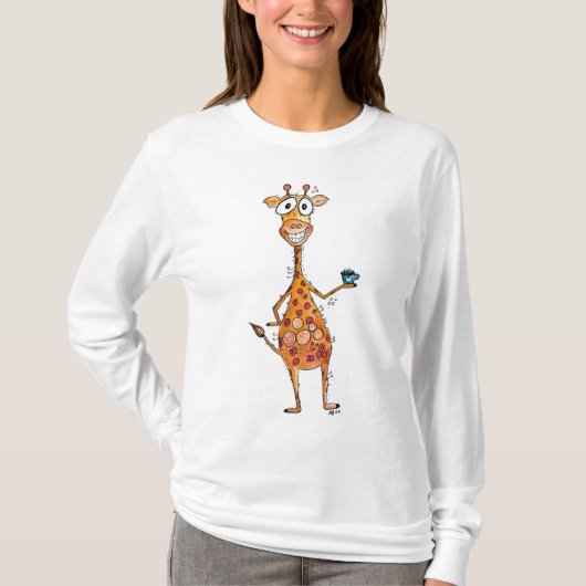 Happy Whimsical-Giraffe Drink koffie T-shirt (Voorkant)
