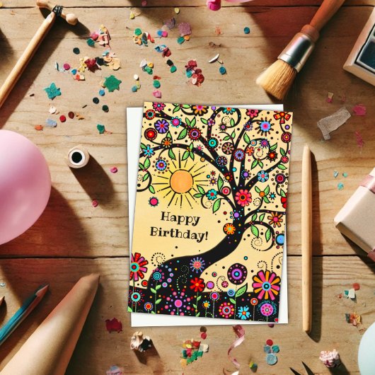 Happy Whimsical Kleurrijke Leuke Verjaardag Kaart