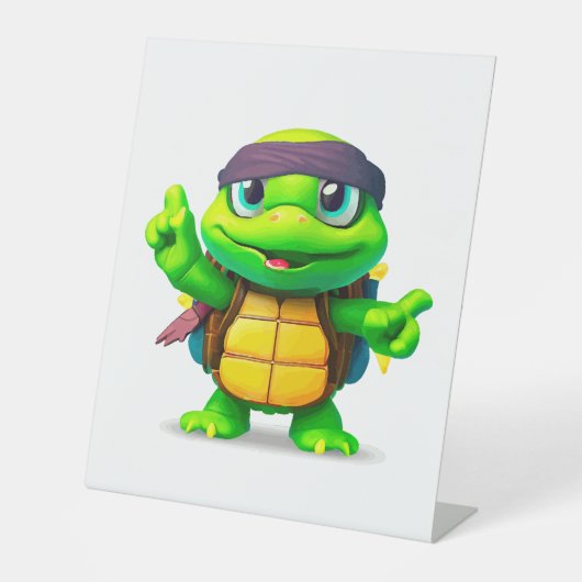 Happy Whimsical Turtle Back to School Reclamebord Met Voetstuk (Voorkant)