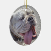 Happy White Bulldog Keramisch Ornament (Rechts)