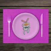 Happy White Bunny Thumbs Up Sign Bow Stropdas Roze Papieren Bordje