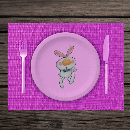 Happy White Bunny Thumbs Up Sign Bow Stropdas Roze Papieren Bordje