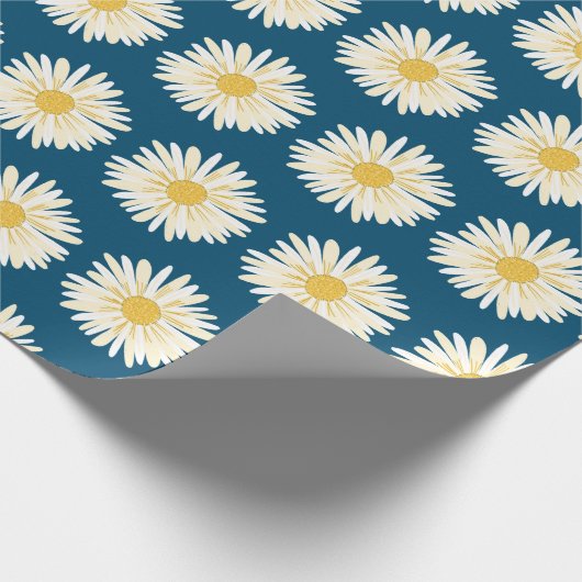 Happy White Daisies Blue Cadeaupapier (Hoek)