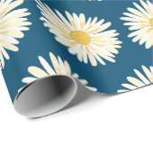 Happy White Daisies Blue Cadeaupapier (Rol Hoek)