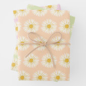 Happy White Daisies Kleurrijke jaren 70 Retro Inpakpapier Vel (In situ)