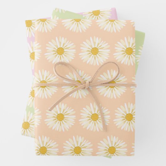 Happy White Daisies Kleurrijke jaren 70 Retro Inpakpapier Vel (In situ)