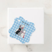 Happy White Moeder Cat met drie Kittens geplakt Bedankjes Labels (In situ)