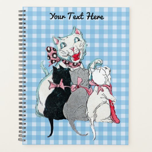 Happy White Moeder Cat met drie Kittens geplakt Planner (Voorkant)