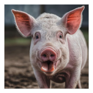 Happy White Pig Tongue Poke, Perfect Poster