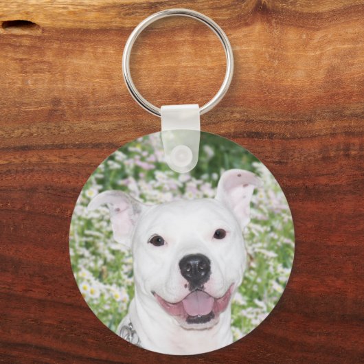Happy White Pitbull Sleutelhanger (Voorkant)