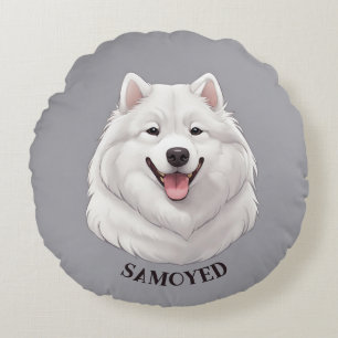 Happy White Samoyed Dog Rond Kussen