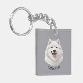 Happy White Samoyed Dog Sleutelhanger (Voorkant Links)