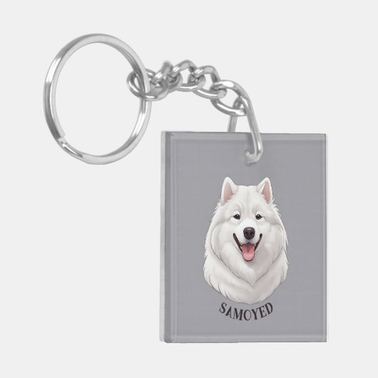Happy White Samoyed Dog Sleutelhanger (Voorkant Links)