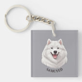 Happy White Samoyed Dog Sleutelhanger (Voorkant)