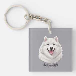 Happy White Samoyed Dog Sleutelhanger
