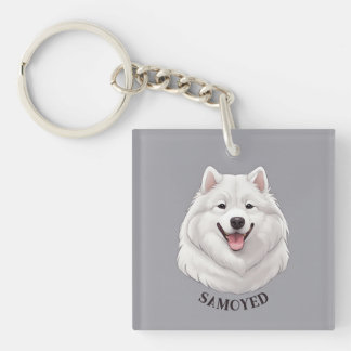 Happy White Samoyed Dog Sleutelhanger