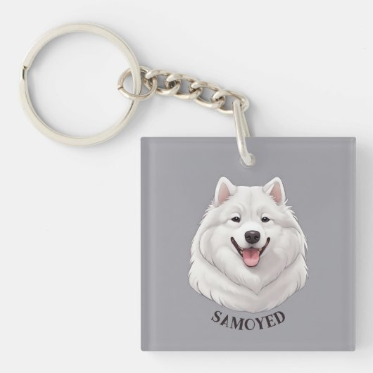 Happy White Samoyed Dog Sleutelhanger (Voorkant)